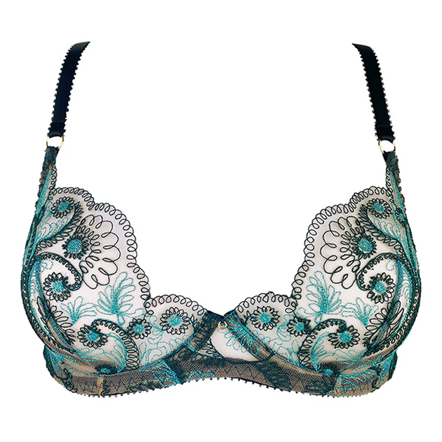 Blue/Cream lace underwire push-up Bra/Panty set- satin bow detail - Size  30B