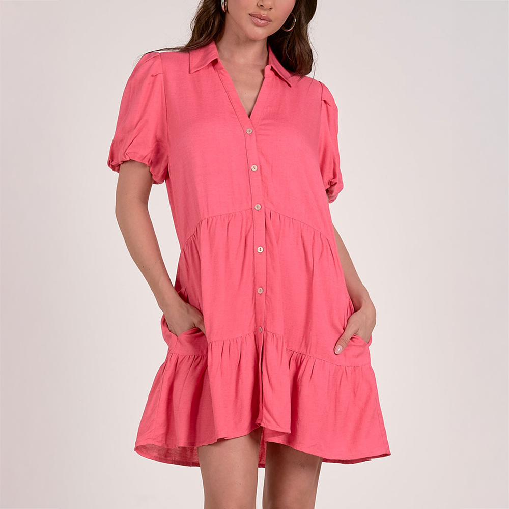 Elan Collared Tiered Mini Dress LW50112 Pink Pink / M