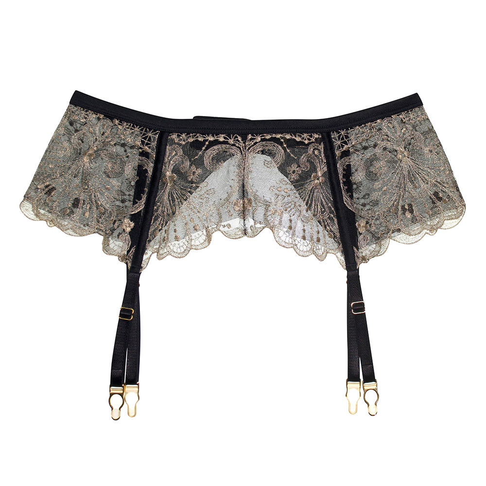 TeAmore Spotlight Embroidered Garter Belt 31013 Black/Gold BLK/GLD / L