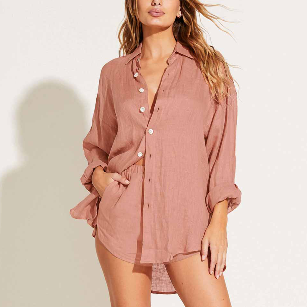 Vitamin A Playa Linen Boyfriend Shirt 6307405 ROSE / L