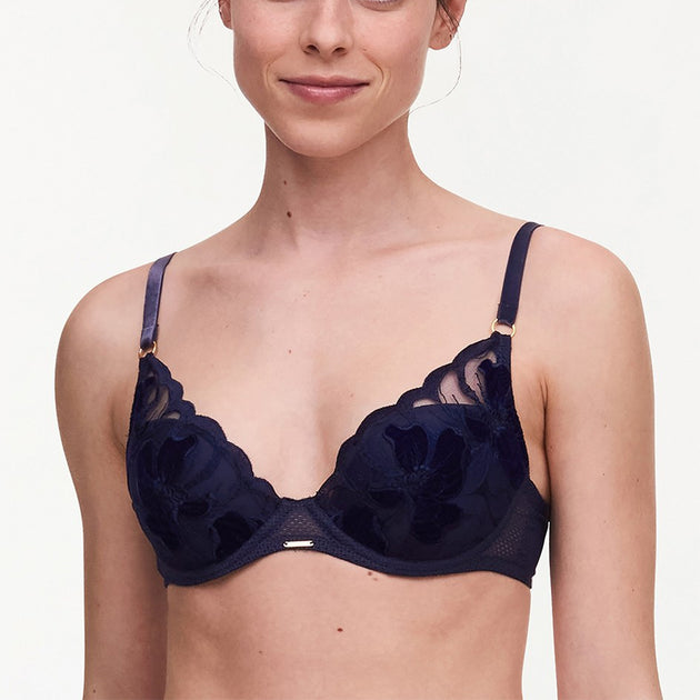 Fleurs embroidered tulle plunge bra, Chantelle