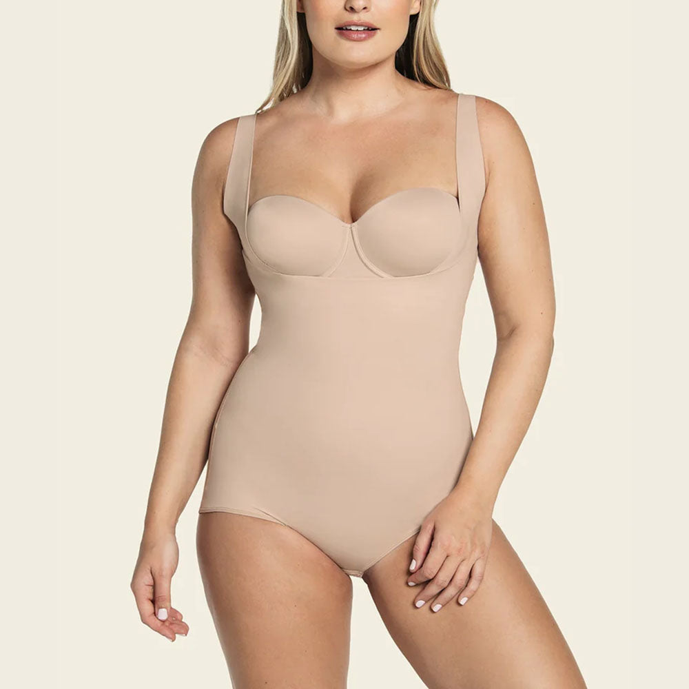 Leonisa Plunge Back Full Coverage Body Shaper 18524 Cafe