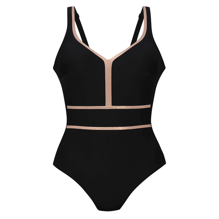 Cura Underwire Swimsuit in Black and Rose Gold