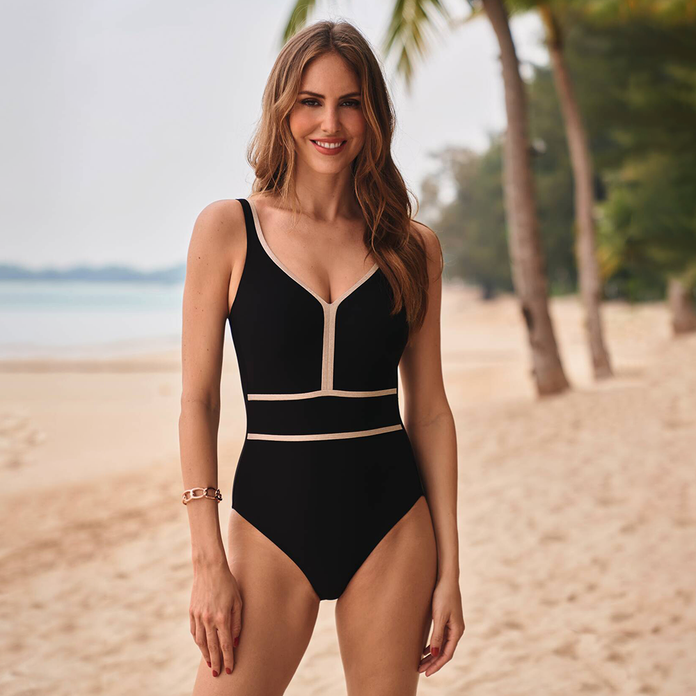 Cura Underwire Swimsuit in Black and Rose Gold