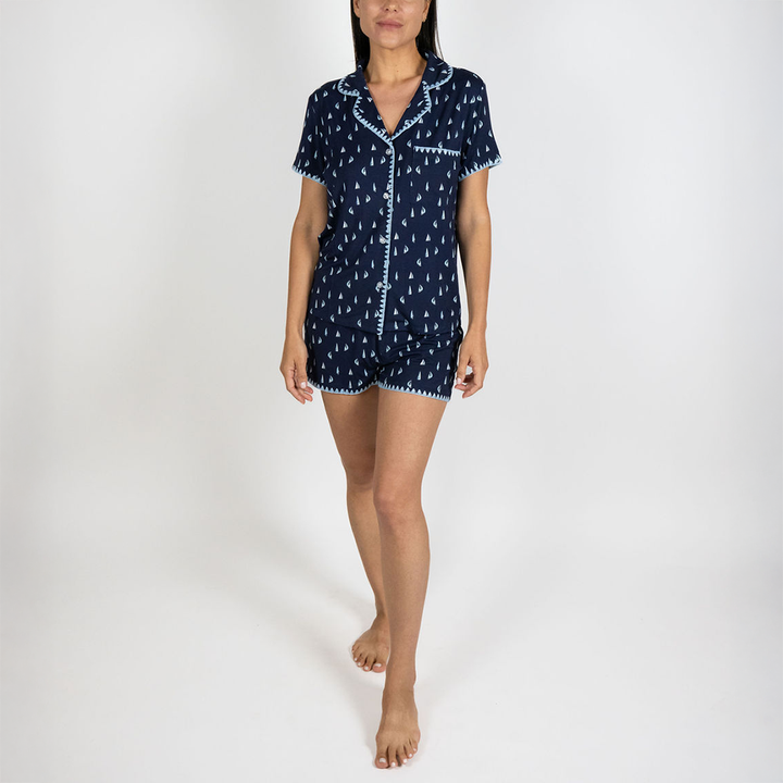 Cute Stitching Short Pajama Set Boats CUTESHPJ