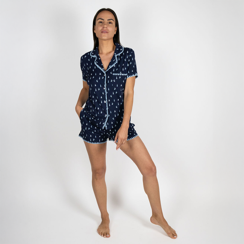 Cute Stitching Short Pajama Set Boats CUTESHPJ