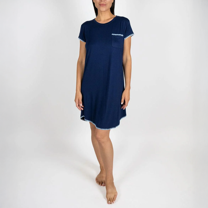 Cute Stitching Sleep Dress Sailor Blue