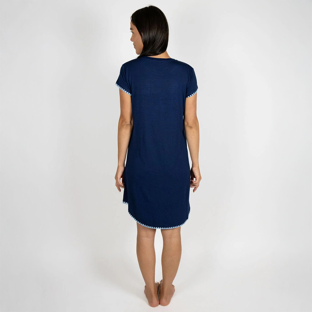 Cute Stitching Sleep Dress Sailor Blue