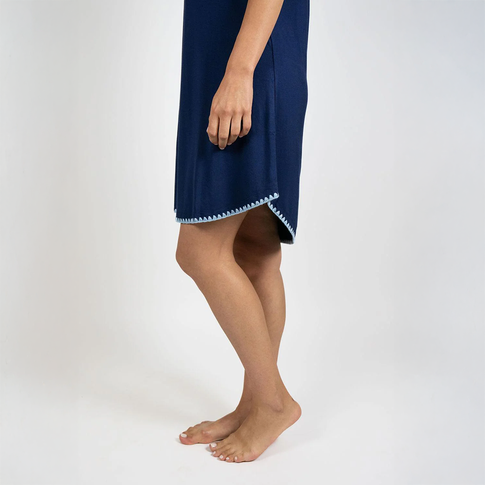 Cute Stitching Sleep Dress Sailor Blue