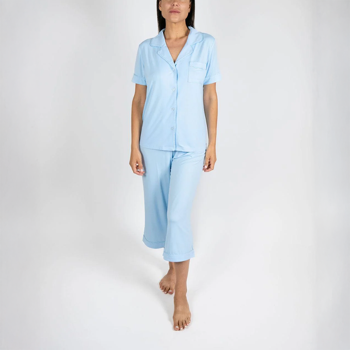 Jolene Cropped Pajama Set Cool Blue