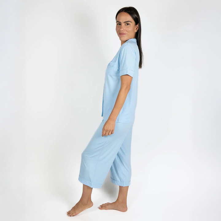 Jolene Cropped Pajama Set Cool Blue