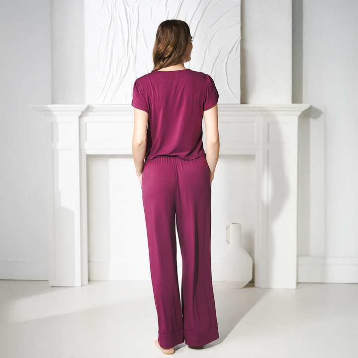 Heavenly Flutter Petal Sleeve PJ Set Dark Cherry