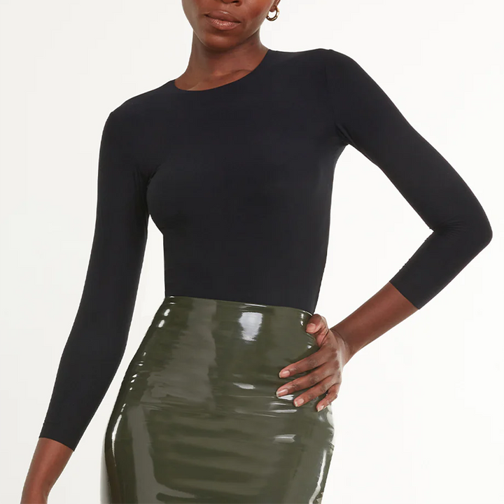 Butter 3/4 Sleeve Crewneck Bodysuit in Black