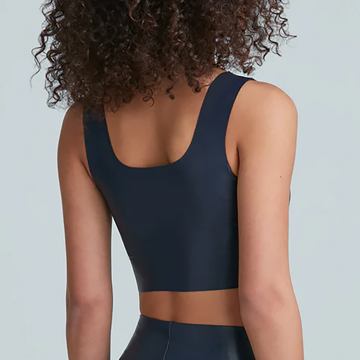 Faux Leather Squareneck Crop Top Navy