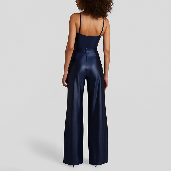 Matte Metallic Wide Leg Trouser Sapphire