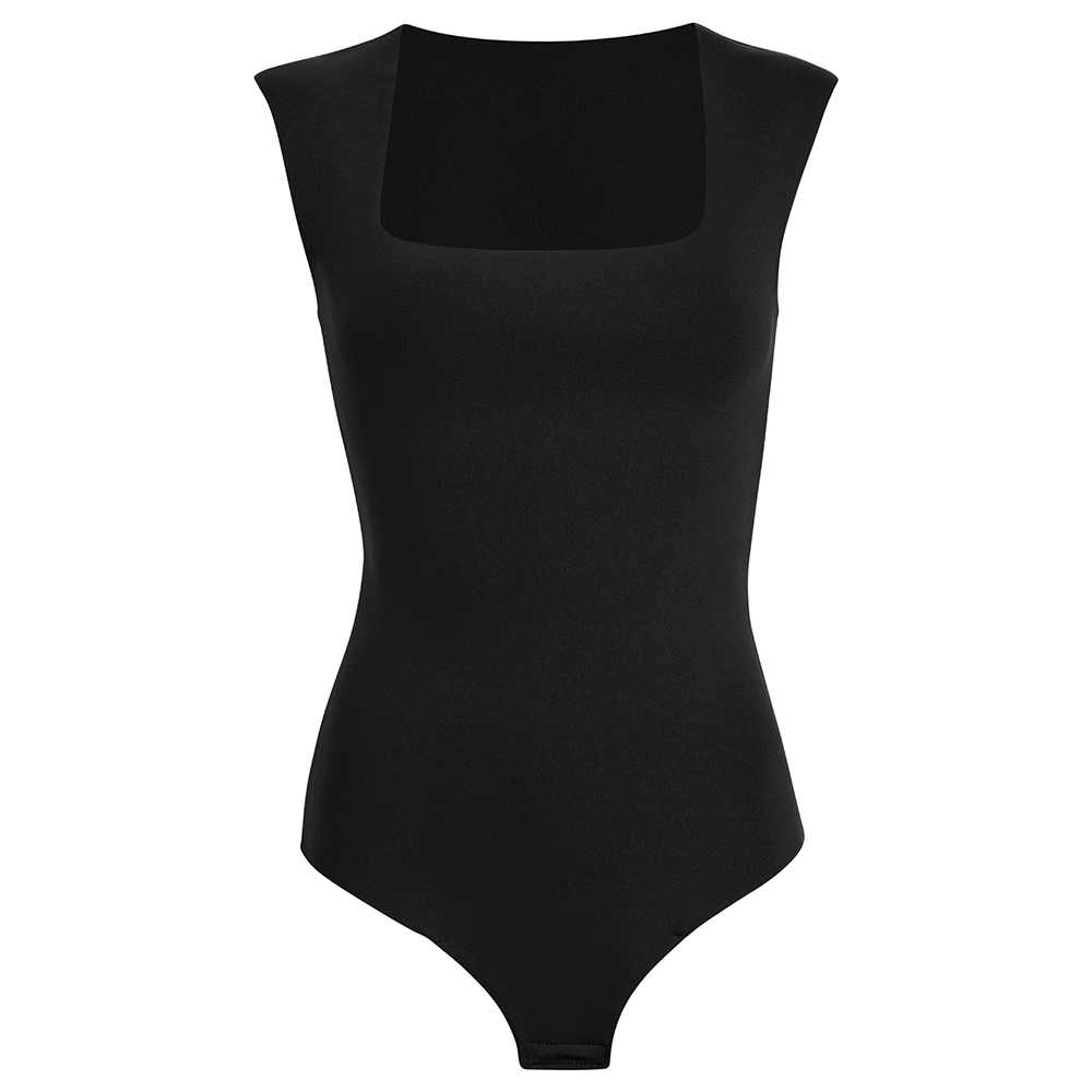 Neoprene Cap Sleeve Bodysuit Black