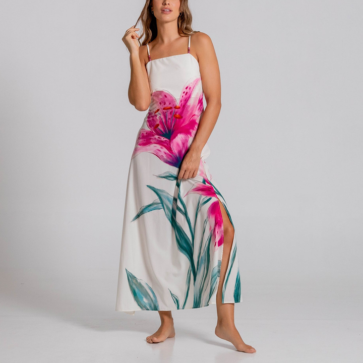 Square Neck Beaded Floral Maxi Dress