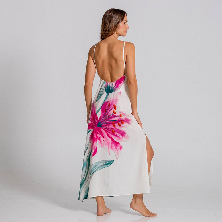 Square Neck Beaded Floral Maxi Dress