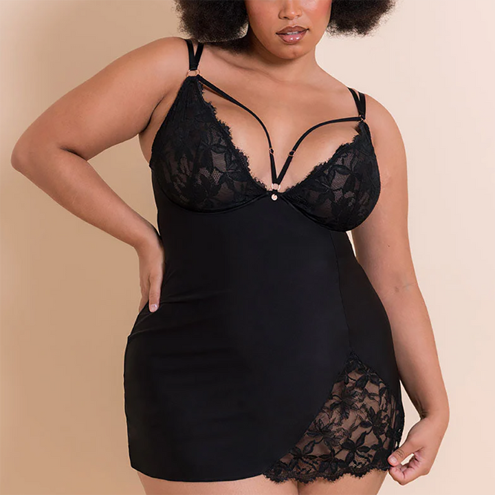 Scantilly Embrace Wired Deep Plunge Chemise Black
