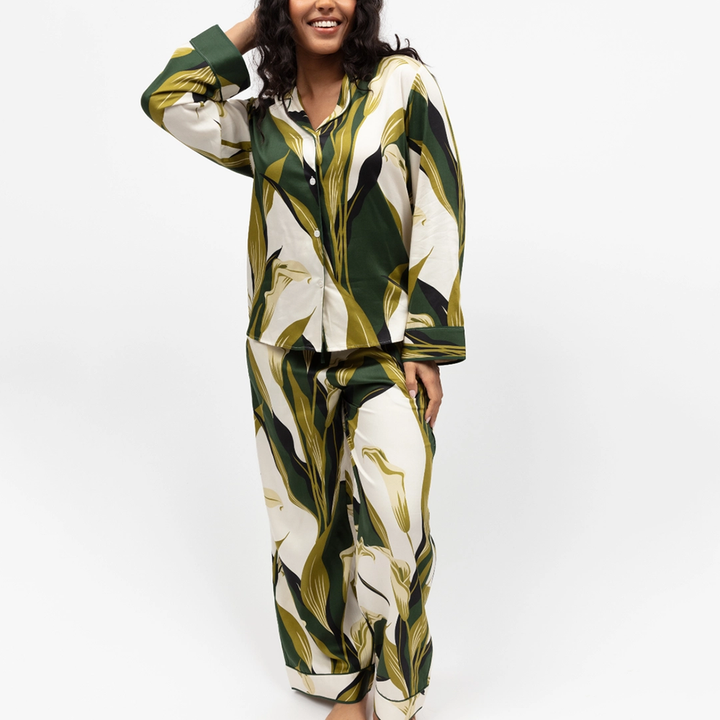 Maida Vale Olive Floral Long Sleeve Pyjama Set