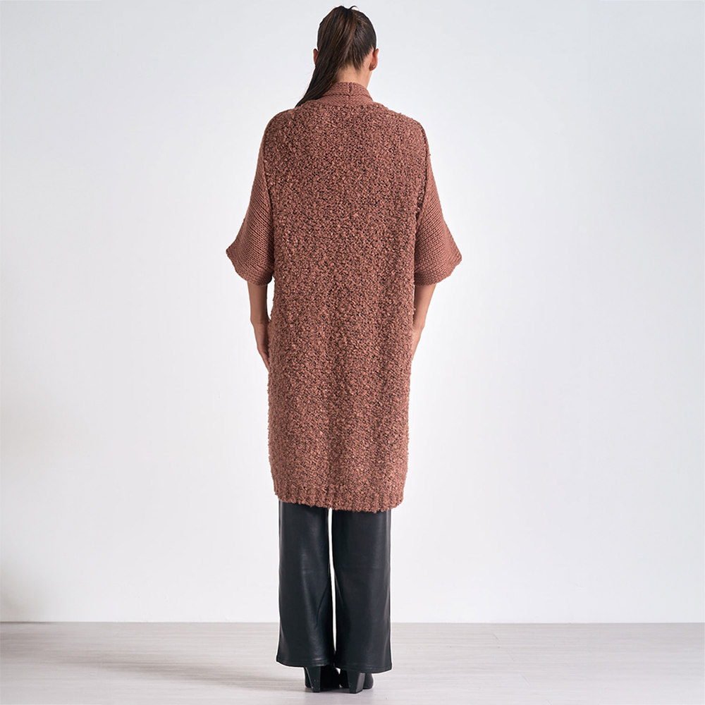 3/4 Sleeve Long Cardigan Plum