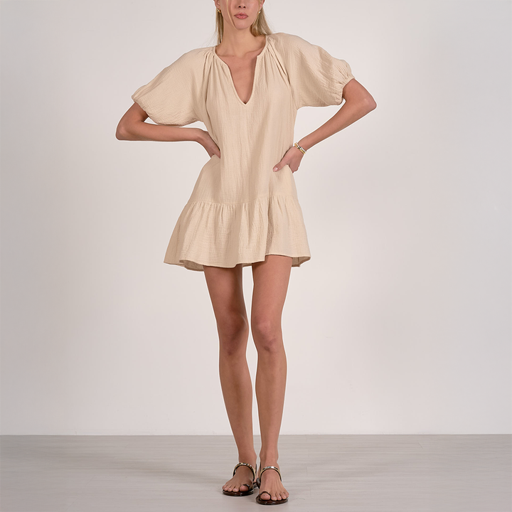 Breezy Puff Sleeve Shift Dress Natural