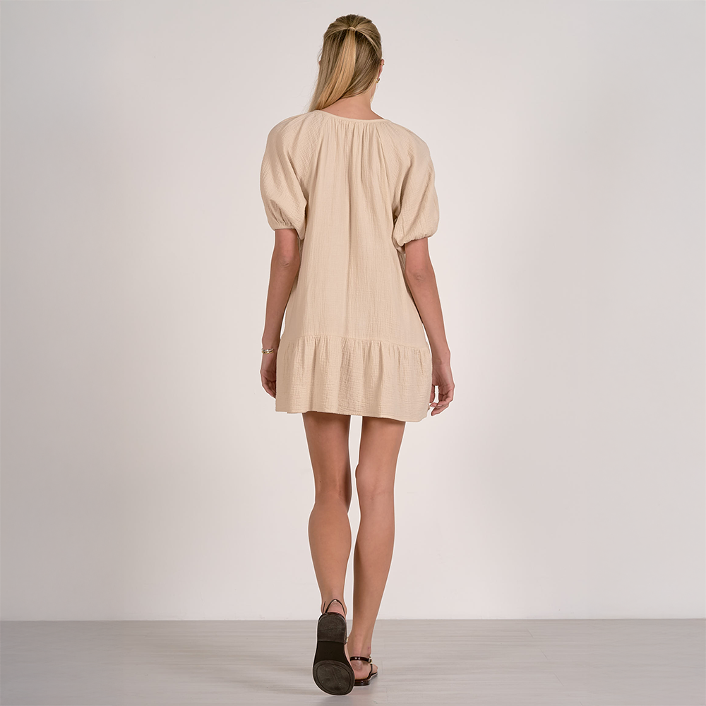 Breezy Puff Sleeve Shift Dress Natural