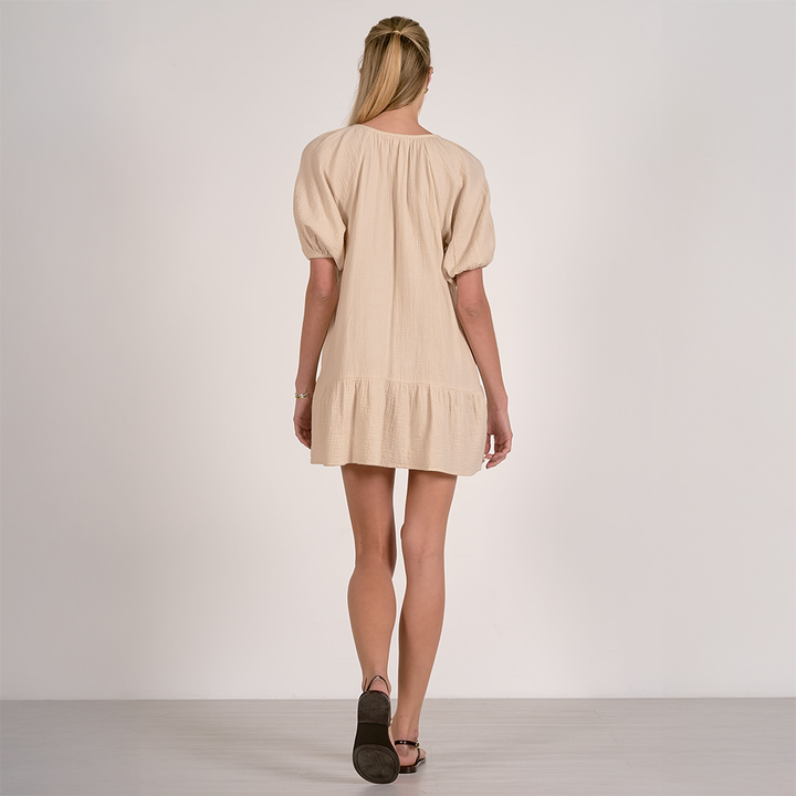 Breezy Puff Sleeve Shift Dress Natural