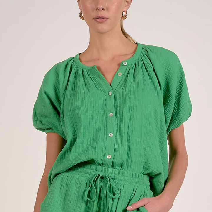 Breezy Puff Sleeve Shirt Kelly Green