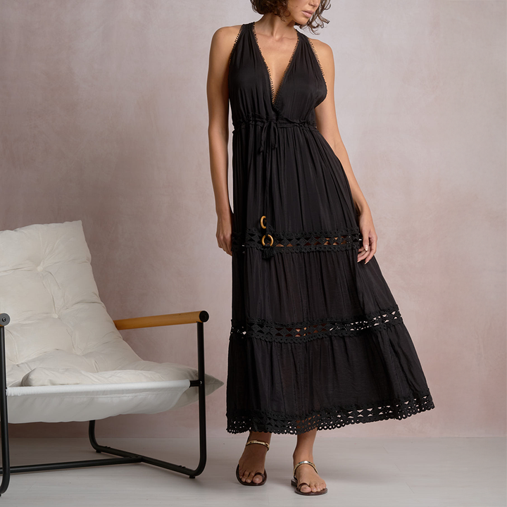 Coastal Crochet Maxi Dress Black