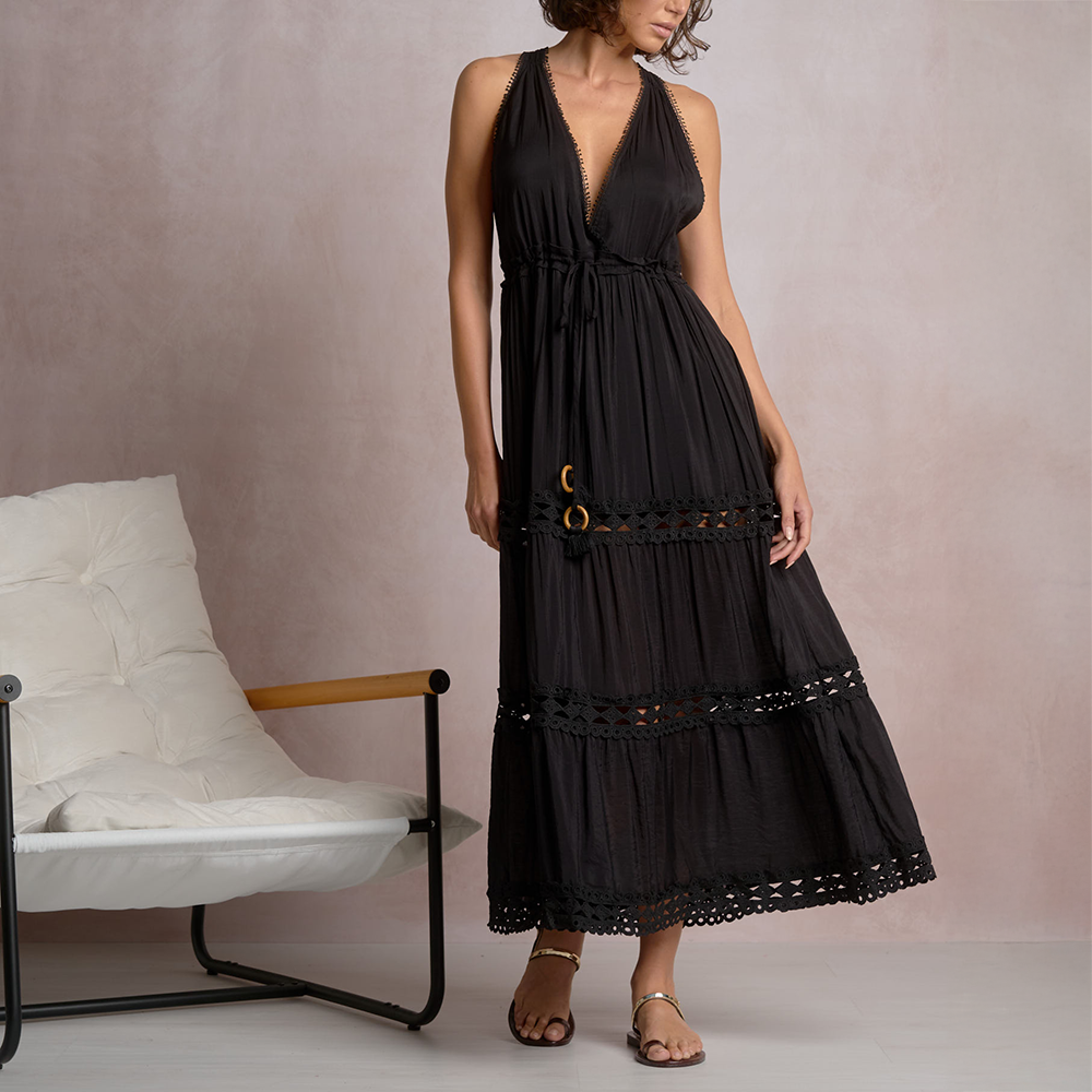 Coastal Crochet Maxi Dress Black