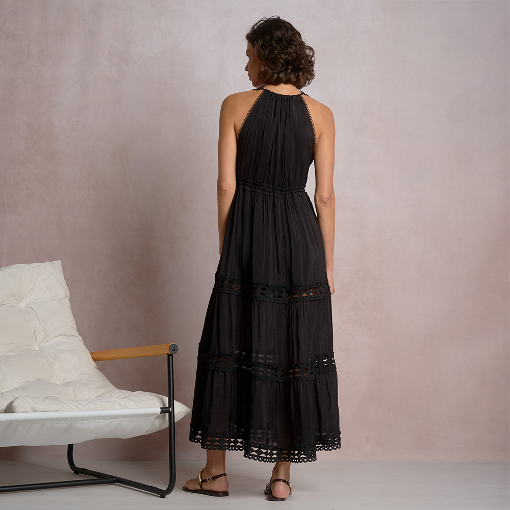 Coastal Crochet Maxi Dress Black