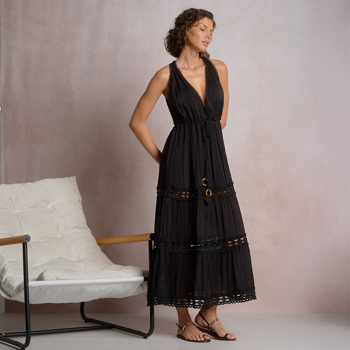 Coastal Crochet Maxi Dress Black
