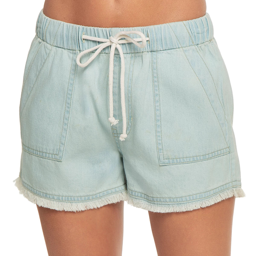 Drawstring Denim Frayed Hem Shorts