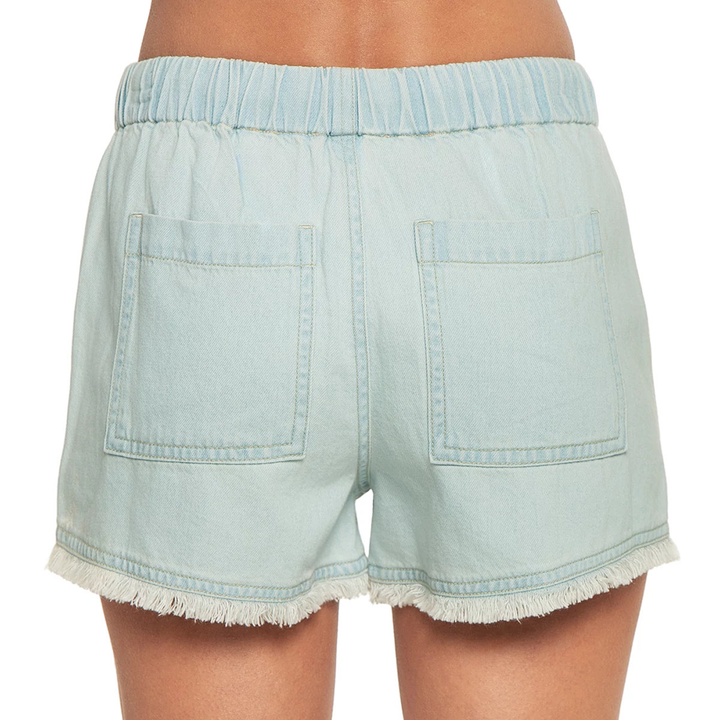 Drawstring Denim Frayed Hem Shorts
