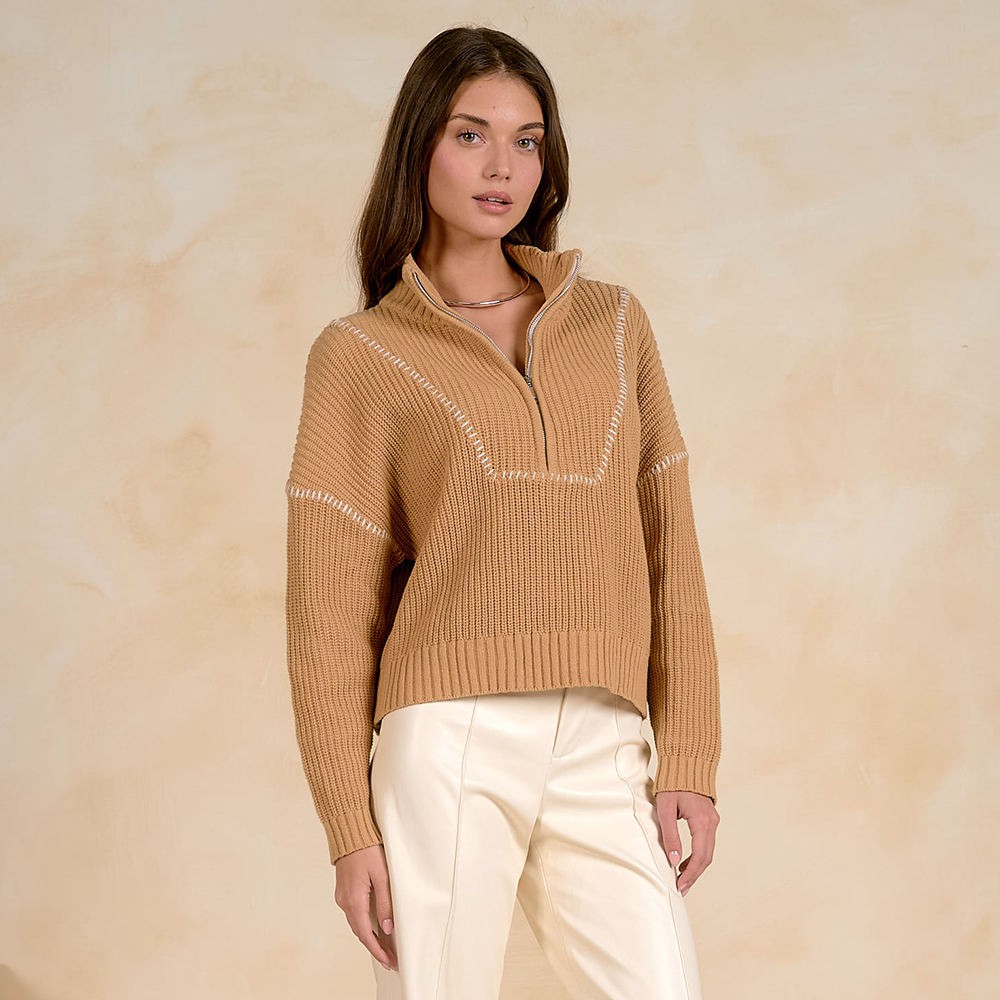 Half Zip Sweater Tan SWP11758
