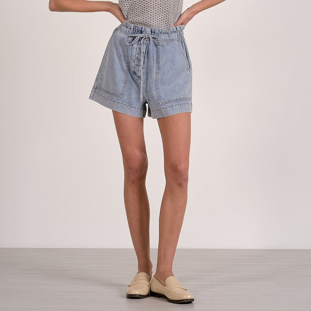 High Waist Denim Paperbag Shorts