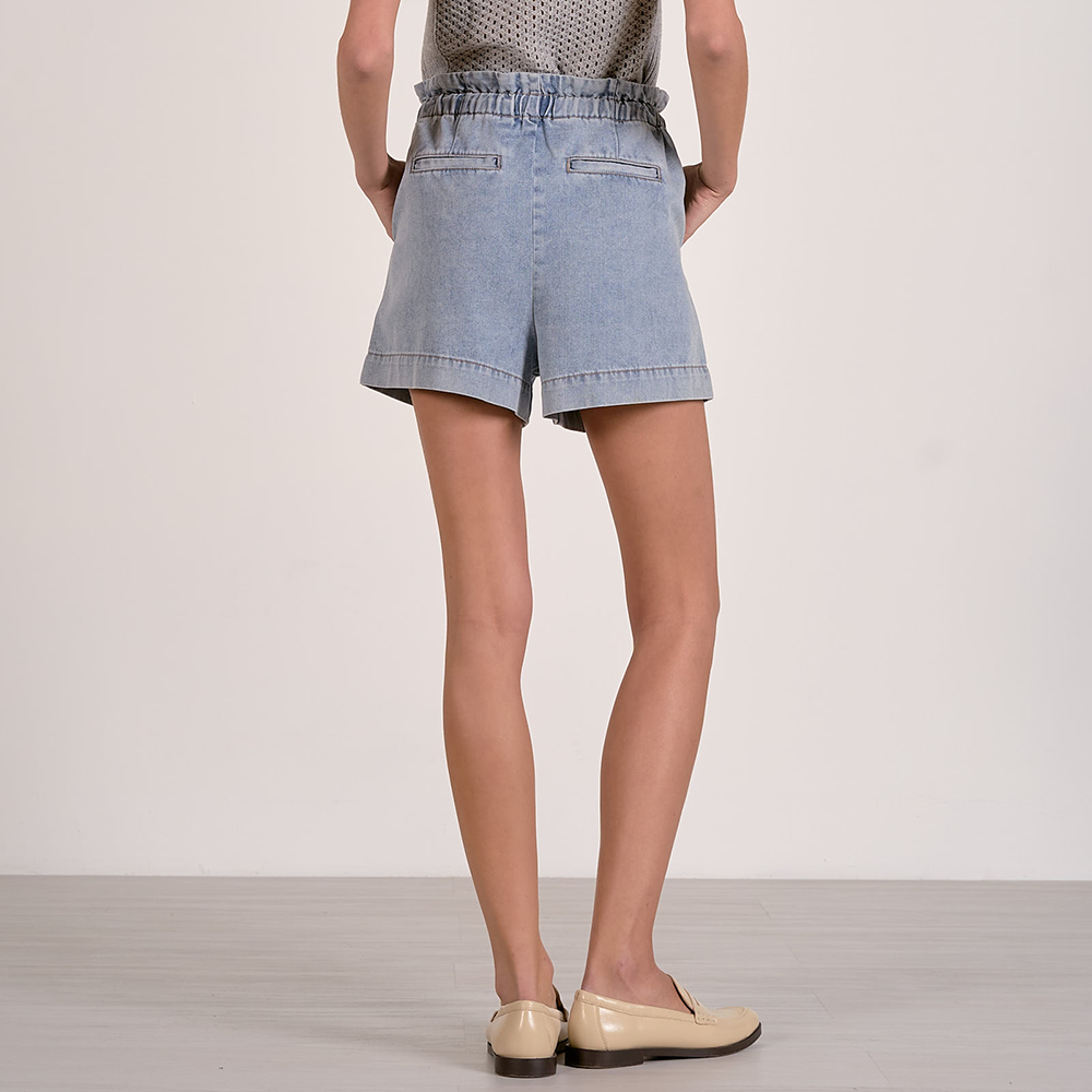 High Waist Denim Paperbag Shorts