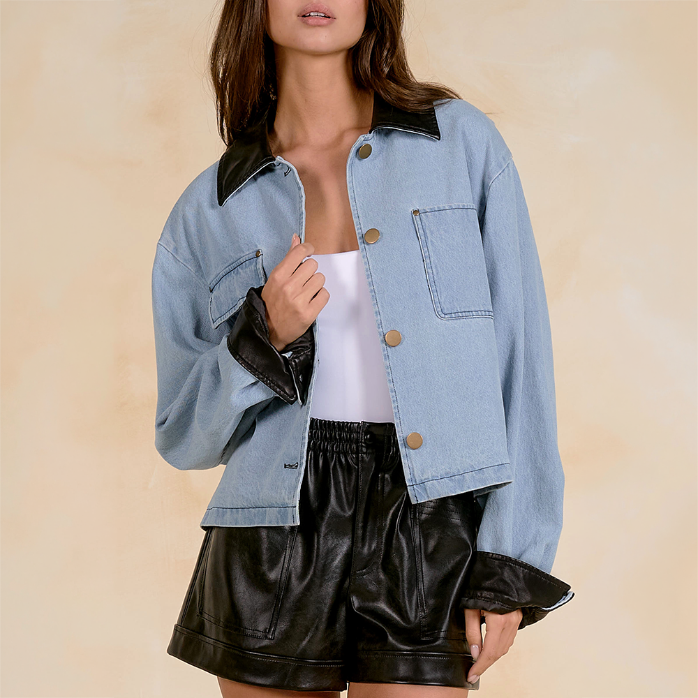 Leather Denim Jacket Jk8308