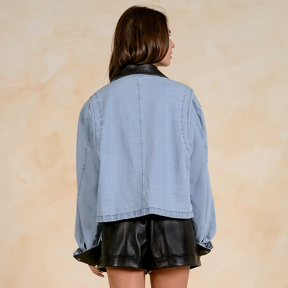 Leather Denim Jacket Jk8308