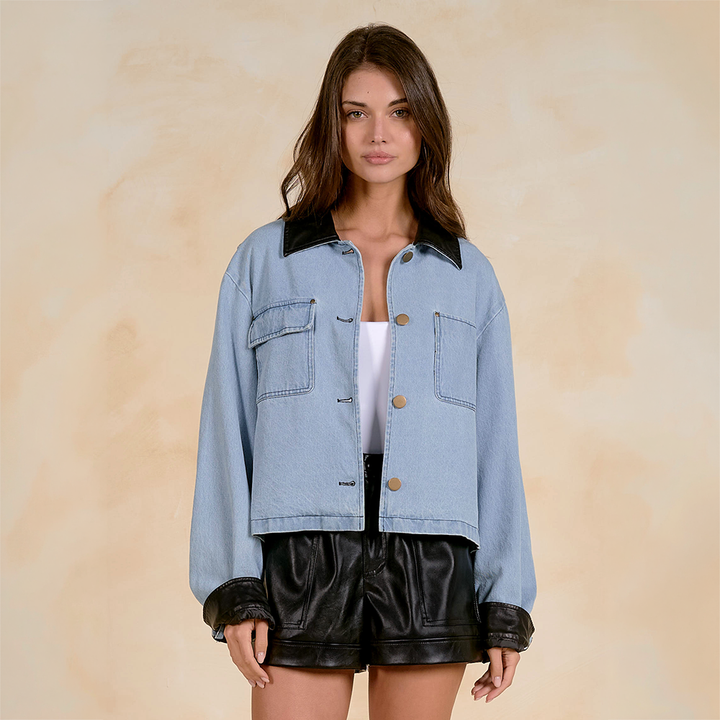 Leather Denim Jacket Jk8308