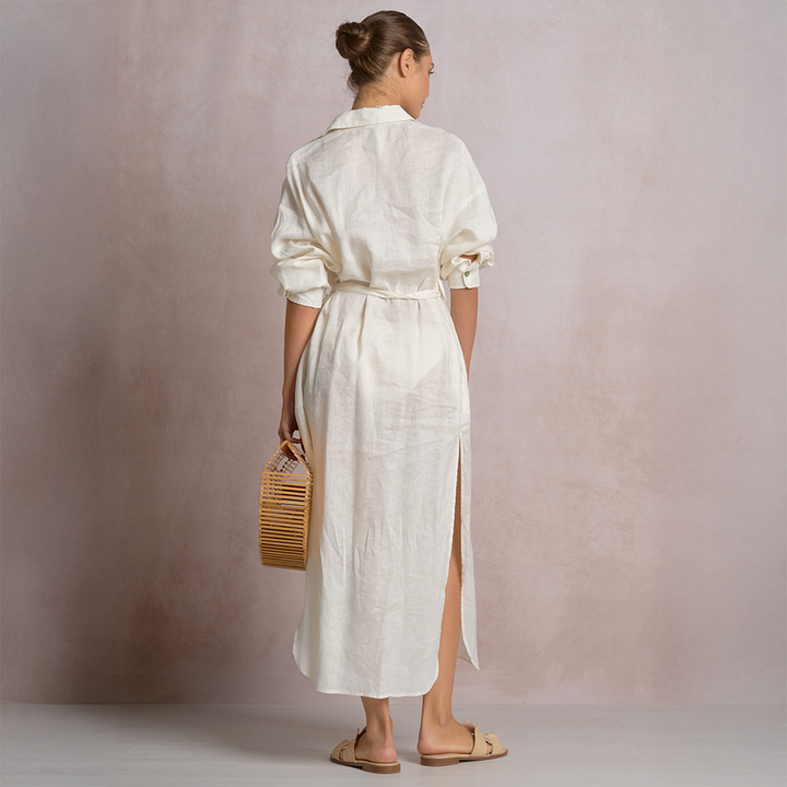 Linen Button Down Dress White