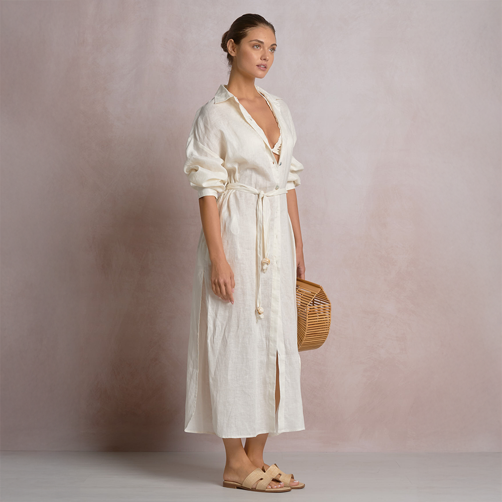 Linen Button Down Dress White