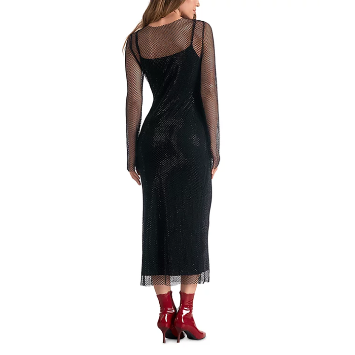 Long Sheer Sleeve Maxi Dress Black