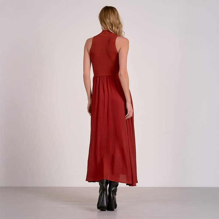 Mockneck Sleeveless Dress Rust