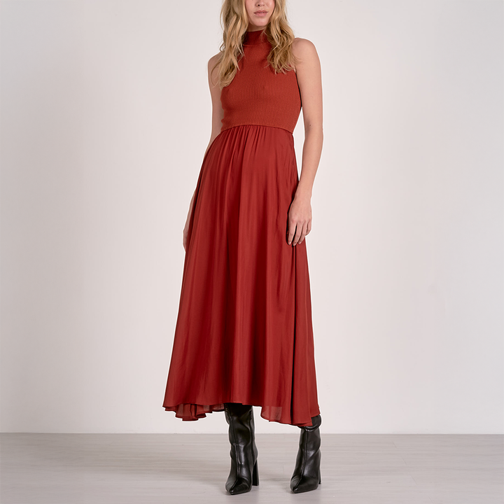 Mockneck Sleeveless Dress Rust