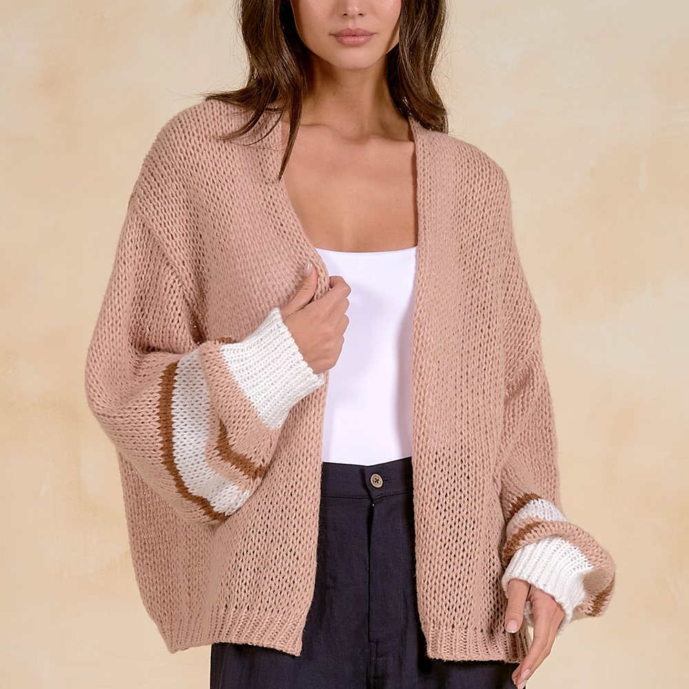Open Front Bubble Sleeve Cardigan Tan SW11385