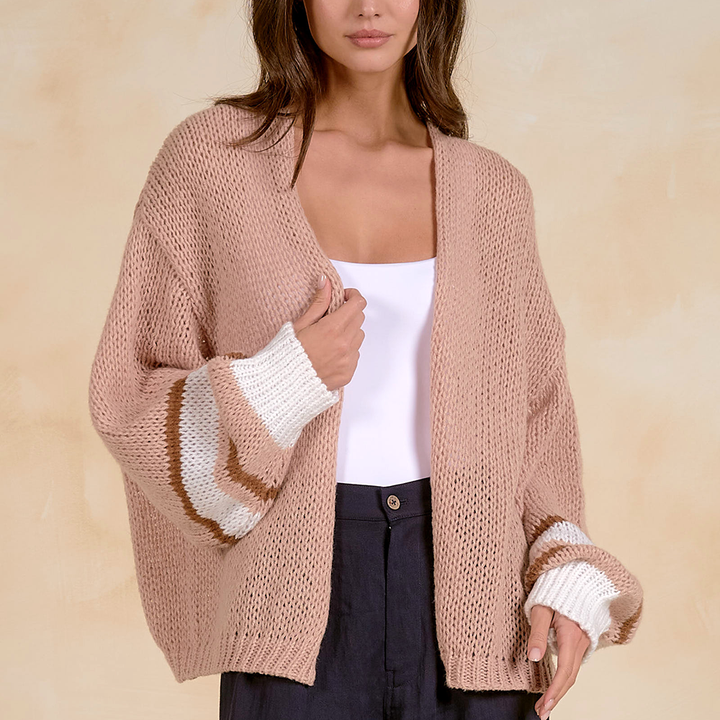 Open Front Bubble Sleeve Cardigan Tan SW11385