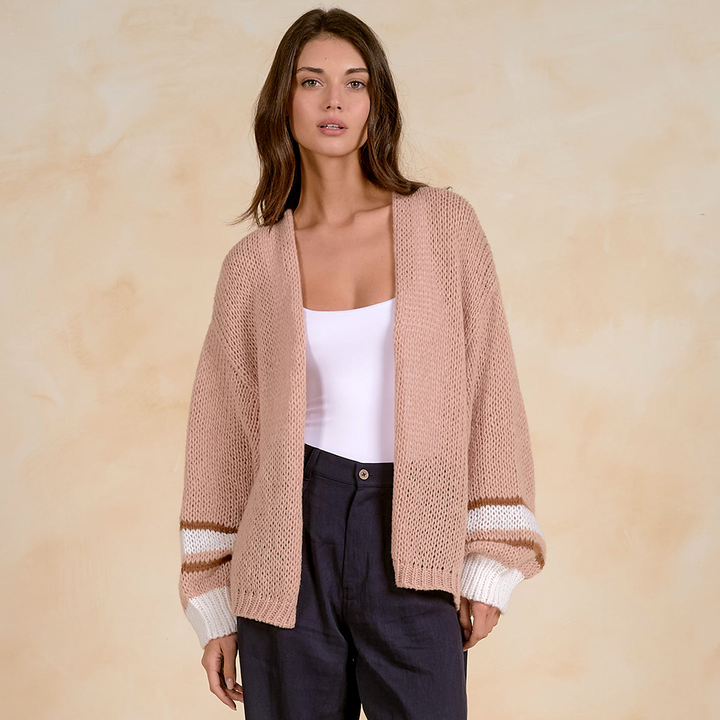 Open Front Bubble Sleeve Cardigan Tan SW11385