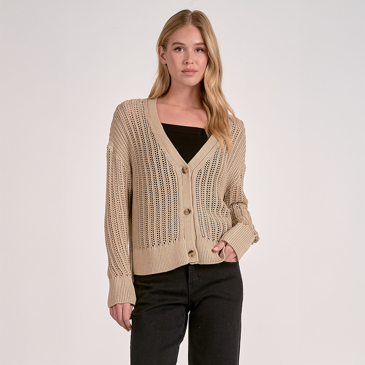 Open Knit Cardigan Taupe